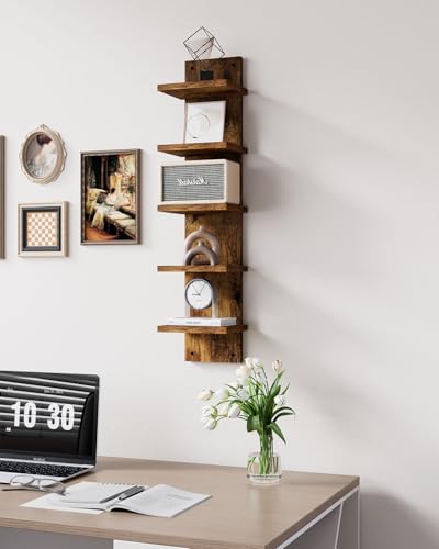IBUYKE 5 Tier Wall Shelf Unit,Brown Vertical Shelf,Decorative Wall Mount Vertical Shelving for Home, Bedroom,Living Room,Office Decor WBC009H - color: Rustic Brown, size: 5 Tier