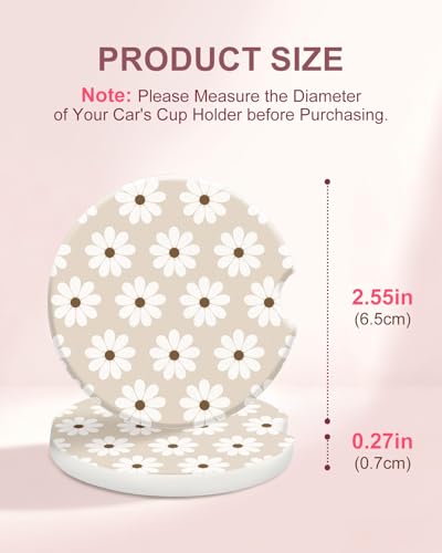 Swooflia Car Coasters for Women - White Flower Ceramic Car Cupholder Coaster Absorbent Mat Coaster with Cork Base 2 Pack 2.55 inch Automotive Cup Holder Accessories New Driver Gifts for Decor - color: White Flower