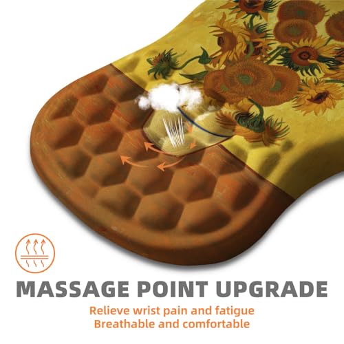 Ergonomic Mouse Pad with Wrist Rest, Memory Foam Wrist Support for Carpal Tunnel Pain Relief, Massage Design Mousepad and Non-Slip Base for Office and Gaming, 12x8 Inch, Sunflower - color: Sunflower