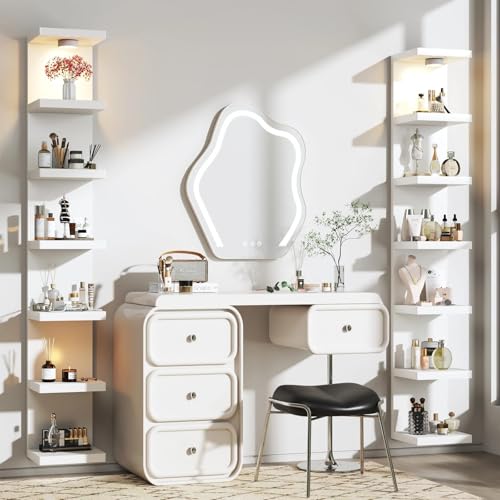 White 7-Tier Vertical Wall Shelf Unit with USB Rechargeable Led Light (Remote Controlled),Versatile Floating Display Shelves,Lack Style Wall Shelves for Bedroom,Living Room,Office Decor,Vanity - color: White, size: 7 Tier