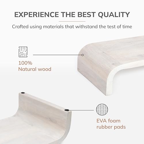 Anji Mountain Wood Monitor Stand Riser Desk Desktop Organizer Table for Home, Office Workspace, Laptop Riser, Ergonomic Design Stand for Gaming Setup, White Wash - color: White Wash, size: Basic Stand Without USB Ports