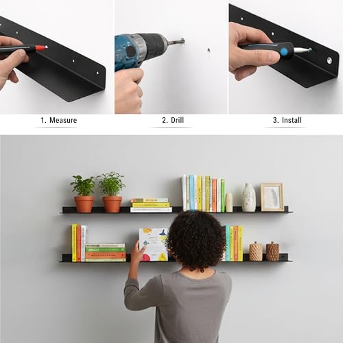 SIMOND STORE Floating Shelf for Under TV – TV Stand Shelf (48" x 8" x 2.5") | Wall Mounted Floating TV Stand Shelf for DVD Players, TV Accessories & Game Consoles, Wall Mount Floating Shelf TV Console - size: 48-inch X 8-inch Powder Coated Black-V2