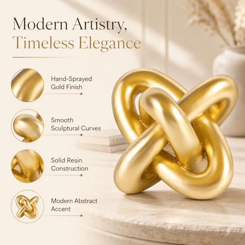 XMGZQ Gold Knot Decor for Coffee Table Book,Chain Link Living Room Decor Item for Bookshelf Entryway Nightstand TV Stand,Minimalist Knot Sculpture for Home Living Room,Centerpiece Table Decorations - color: Gold