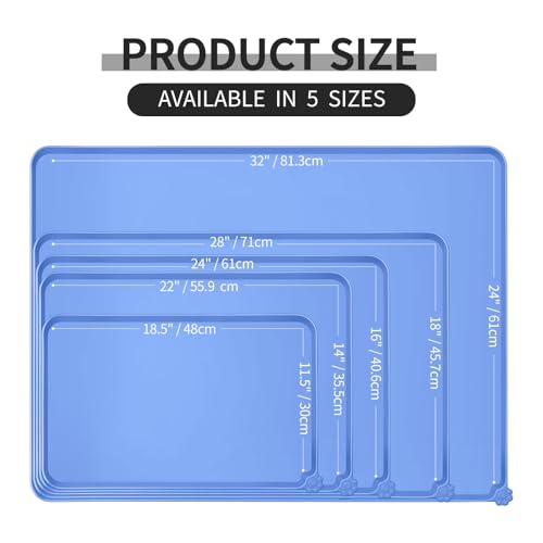 Reopet Silicone Pet Feeding Mat - Waterproof & Non-Slip Dog Cat Placemat | High Raised Edges Prevent Food & Water Spills to Protect Floors, Easy to Clean, Fit for Dog Cat Bowls - color: Blue, size: 18.5" x 11.5"