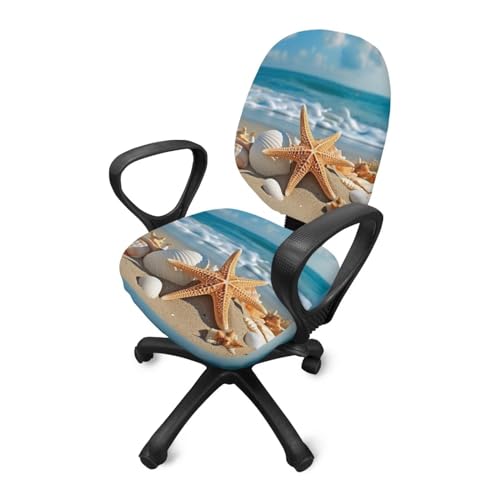 Beach Office Chair Covers Stretchable Office Chair Seat Cover 2 Piece Washable Gaming Chair Cover Universal Fit Most Wheelchairs,Computer Chairs,Gaming Chairs - color: Beach