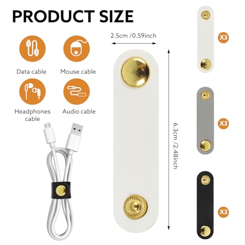 12 Pcs Cord Organizer, Stocking Stuffers for Men Portable PU Leather Cord Holder Winder Keeper Earphone Cable Cord USB Straps Earphone Winder with Leather Handmade(Black/White/Grey) - color: Black&White&Grey