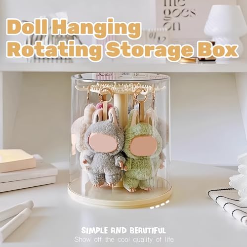Transparent 360° Rotating Display Stand for Plush Dolls Keychains& Collectibles - All-Round Display, Dust-Proof Storage Box with Cover, No Installation Required(No Doll) - color: Beige with dust cover