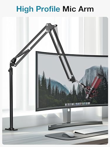 InnoGear Desk Mic Stand, 360° Rotatable Overhead Mic Boom Arm Microphone Stands High Riser for Blue Yeti Snowball HyperX QuadCast SoloCast Fifine Shure SM7B and Other Mics - color: Black, style: High-profile
