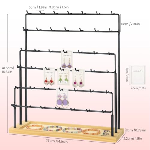 Earring Display for Vendors, 6 Tiers Earring Rack Display Holder Stand, Earring Organizer Holder, Jewelry Display for Selling Earings Cards, Necklaces Rings Bracelets, Keychains (Black) - color: black