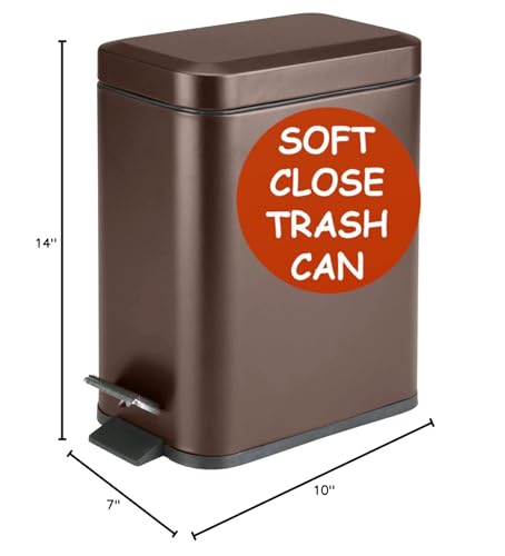Homie Soft Close, Slim Trash Can 1.6 Gallon with Anti - Bag Slip Liner and Lid, Use as Mini Garbage Basket, Slim Dust Bin, or Decor in Bathroom, Restroom, Kitchen, or Bedroom (Bronze) - size: 1.6 Gallon