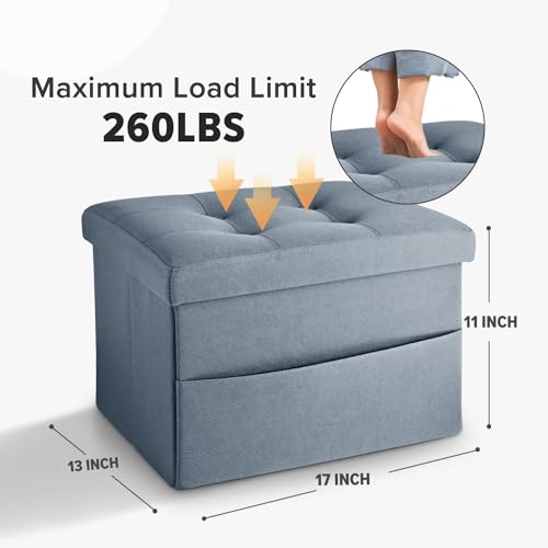 LINMAGCO Storage Ottoman Folding Foot Stool Ottoman with Side Pocket Modern Short Sofa Stool Linen Cloth 17x13x13(FogBlue) - color: Fog Blue(linen), size: 13"D x 17"W x 13"H