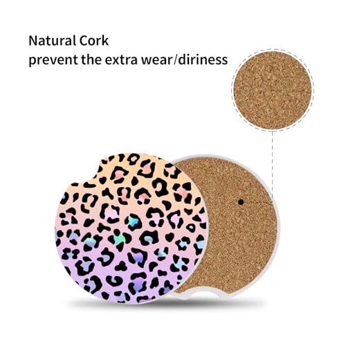 Cute Gradient Leopard Ceramic Cup Holders Car Coasters Set for Women/Men,Drink Cup Car Holder Coasters with A Finger Notch 2.56" Pack of 2 - color: Gradient Leopard