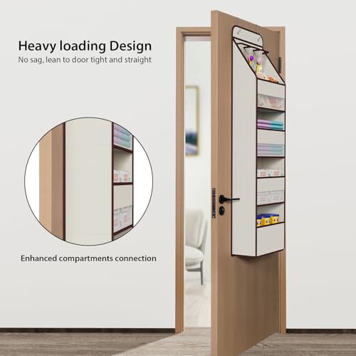 Univivi 5-Shelf Fabric Door Storage Over Door Hanging Organizer with 4 Large Pockets and 3 Small PVC Pockets Nursery Closet Cabinet Wall Mount Hanging Storage Organizers for Baby Nursery (Beige) - color: Beige, size: 5 LAYER