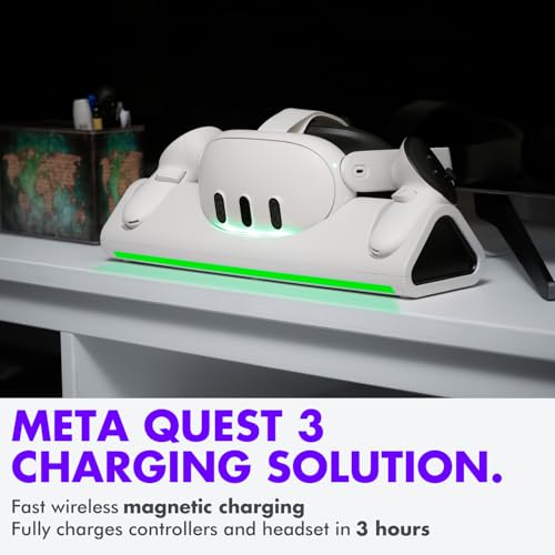Tilted Nation Charging Dock - Fast Magnetic Charging with Rechargeable Controller Batteries - 3 Docking Station - 12 RGB Modes - VR 3 Accessories for Organization