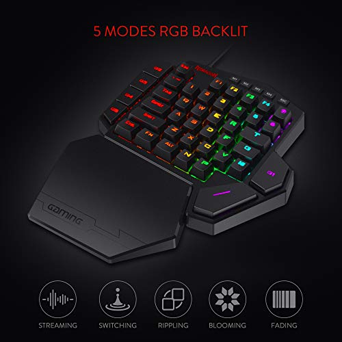 Redragon K585 DITI Wired One-Handed RGB Mechanical Gaming Keyboard, 42 Keys Type-C Professional Gaming Keypad w/Upgraded Hot-Swappable Socket, 7 Onboard Macro Keys & Detachable Wrist Rest - color: Black K585, size: Blue Switch