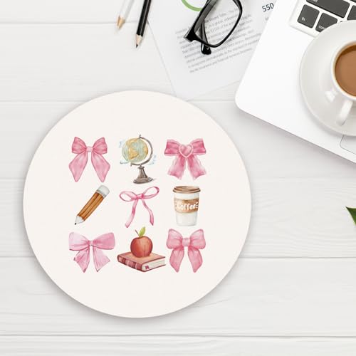 Coquette Pink Bow Teachers Mouse Pad, Mouse Pads for Desk, End of Year Teacher Gifts Mousepad for Office Dorm Computer Laptop Gaming, Teacher Office Supplies, 8.7x8.7 Inch - color: bow