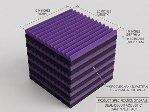 52 Pack 12 "X 12 "X1" Acoustic Panels Studio Soundproofing Foam Wedge Tiles(Accompanied By Double-Sided Adhesive Tape) (24Black+24purple) - color: 26Black+26purple