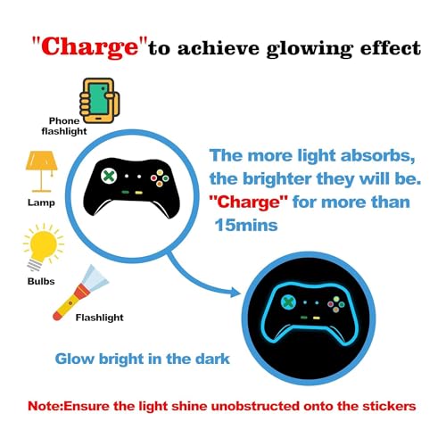 Gamer Wall Decals Stickers Glow in The Dark Wall Decals Game Wall Stickers Gaming Controller Wall Decals Game Room Decor Video Game Decal for Boys Kids Girls Bedoom Playroom Wall Decor… (Sky Blue) - color: Sky Blue