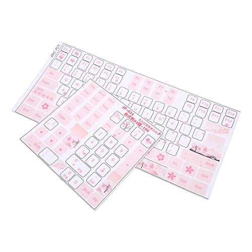Computer Keyboard Skin - Desktop Mechanical Keyboard Stickers for 84-108 Keys - Beautiful White Cherry Blossoms Keycap Button Skin