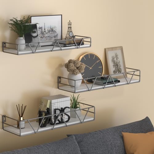 Amaoot Floating Shelves Set of 3, Home Wood Wall Shelf, Farmhouse Shelf for Bedroom, Wall Mounted Floating Shelf for Living Room, Bedroom, Bathroom, Kitchen, Office (Gray) - color: Grey