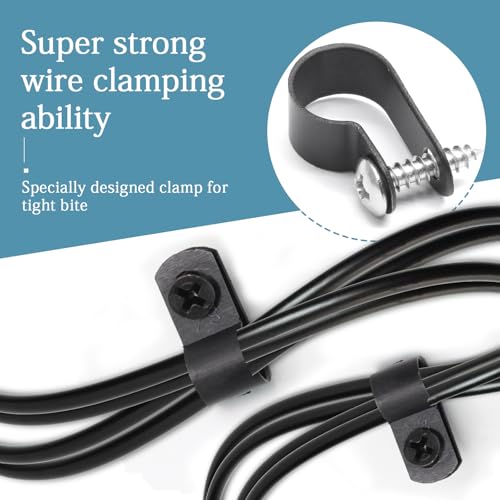 50 Pcs 1/2 Inch Black Nylon Screw Mounting R-type Cable Clip Wire Clamp, 13.2mm Cable Clip Wire Clamp for Wire Management, Stainless Steel Screws Included - color: 50 Pcs Black, size: 1/2