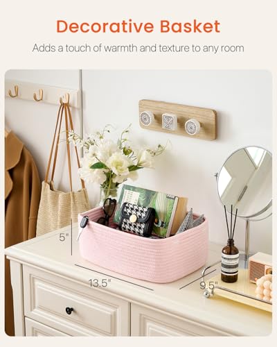 Small Woven Basket, 13.5 x 9.5 x 5 Inches, Storage Basket for Organizing, Cute Small Rope Shelf Closet Cube Storage Bins Baskets for Shelves, Dog Toy Gift Baskets Empty, 3 Pack Light Pink - color: Light Pink, size: 13.5"L x 9.5"W x 5"H