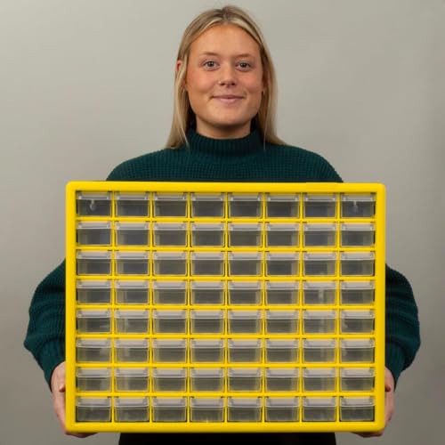 Akro-Mils 64-Drawer Plastic Drawer Storage Cabinet for Garage Organization, Bead Organizer, Building Bricks Storage, Teacher Toolbox, Makeup Organizer, 20" W x 6" D x 16" H, 10164 Yellow - color: Yellow, size: 64 Drawer, style: 1 Pack