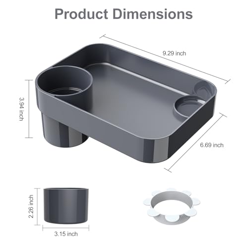 Car Seat Snack Tray for Toddlers - 3 Inch Cup Holder Fits Most Sippy Cups & Straw Bottles with Dip Well, Mess-Free Square Kids Travel Tray Road Trip Essentials, Dark Grey - color: Dark Grey