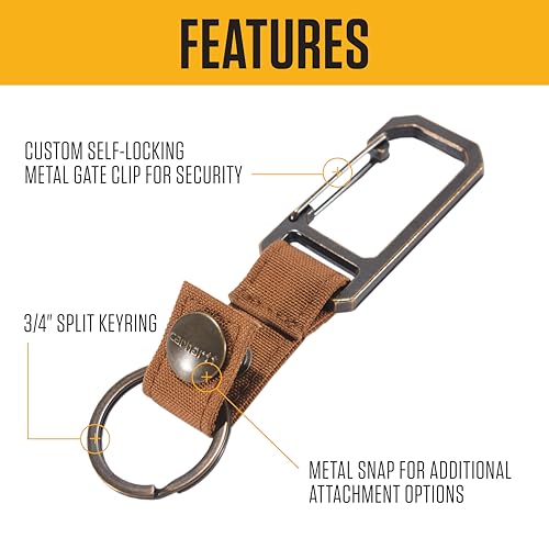 Carhartt Unisex Adult Durable Metal Key Keeper, Belt Loop Key Ring Holder with Self-Locking Metal Gate Clip for Car/Home Keys - color: Nylon Duck (Gravel)