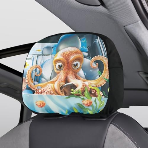 Funny Devilfish Car Seat Headrest Protector Set of 2 Pcs Vehicle Seat Pillow Covers Stretchy Auto Seats Headrest Cover Universal Auto Interior Accessories - color: Funny Devilfish