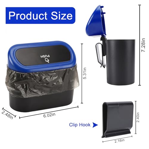 Accmor Car Trash Can with Lid, Vehicle Trash Bin Car Dustbin Garbage Organizer Holder with Trash Bag, Portable Hanging Mini Wastebasket Bin Trash Container for Auto Cars, Home, Office (Blue) - color: Black/Blue Lid