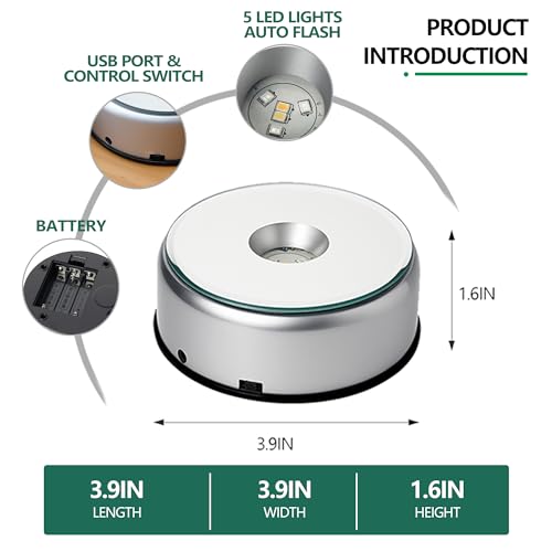 ZEERSHEE 3.9in LED Rotating Display Stand Colorful Changing Illuminated Base 360 Degree Display Spinner for Glass Art Crystals Jewelry Craft