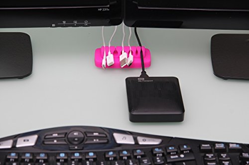 Heaviest Cable Organizer on The Market! Compact and Weighted Desktop Cord Holder and Cable Organizer, Eco-Friendly Silicone, No Bad Smell, Bundled with 4 Reusable Cable Ties! (Fuchsia Pink) - color: Fuchsia Pink, Standard