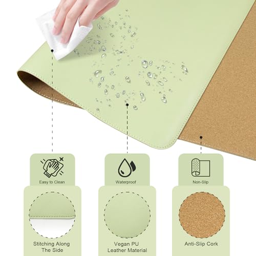 Non Slip Desk Mat, 31.5" x 15.7" PU Leather Desk Pad, Cork Desk Mat for Desktop, Desk Pad for Keyboard and Mouse, Ideal for Office and Home, Matcha - color: Matcha, size: 15.7" x 31.5"