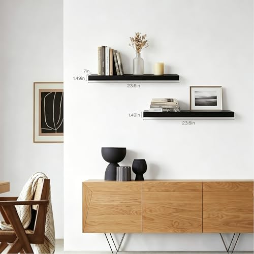 Floating Shelves for Wall, 23.6'' Black Wall Shelves for Bathroom,Bedroom,Living Room,Kitchen & Study Room,33 lbs Capacity - color: Black, size: 23.6"