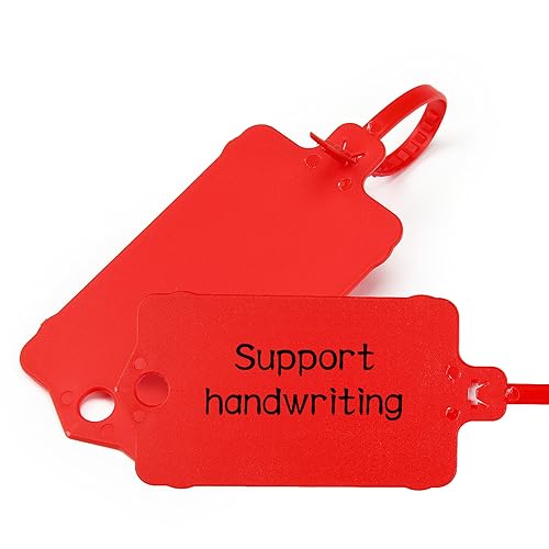 100pcs Blank Plastic Tags for Labeling Reusable Hanging Tags Ties Key Tag Storage Labels Waterproof Plastic Mark Label Writable Hang Sign with One Marker Pen (Red) - color: Red, size: 100 PCS