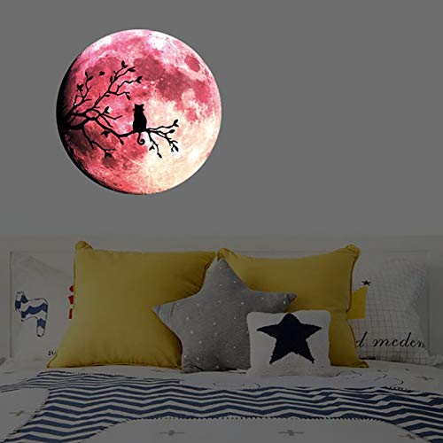 Quanhaigou Glow in The Dark Wall or Ceiling Moon Stickers – Luminous Decal Sticker for Simulated Planet Effect at Night – Red 3D Earth Black Tree Cat - color: Red