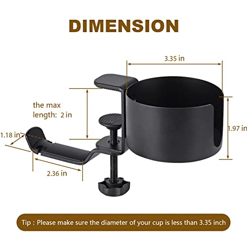 Desk Cup Holder with Headphone Hanger - Anti-Spill Table Cup Holder for Water Bottles, Wheelchairs, Workstations, Gaming Desk Accessories