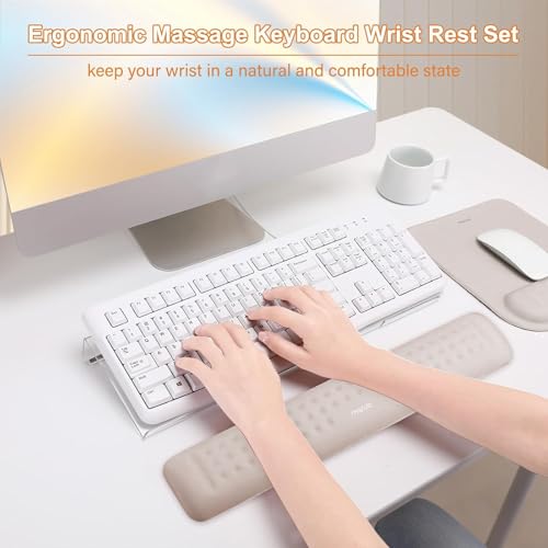 MOSISO Computer Keyboard Stand&Wrist Rest Support for Keyboard &Mouse Pad Set, Ergonomic Massage Wrist Rest Set, Easy Typing Working Acrylic Clear Stand for Office Home, Taupe Brown - color: Taupe Brown