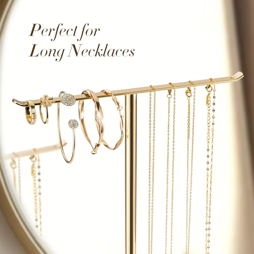 Jewelry Holder Stand with Ceramic Base: 12" Tall Necklace Organizer Rack, Tree Design Display Storage for Necklaces, Bracelets, Rings, Earrings, Aesthetic Room Décor for Girls and Women, Gold - color: White, size: 5.8" base