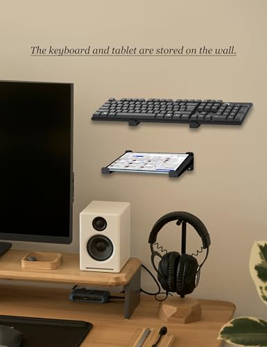 Universal Wall Mount Storage Organizer for Keyboard, Display Wall Rack Holder Fit for Kindle, E-Book, Tablet Desktop Space-Saving Solution, Anti-Slip Protective pad, Fixed by Screw (Black)