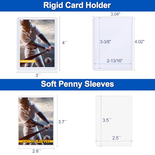 200 Card Sleeves Hard Plastic, Sooez Premium 35PT 3"X4" Baseball Card Protectors Hard Plastic Card Holder, Trading Sports Football Game Cards(100 Hard Sleeve + 100 Penny Sleeve) - size: 100 Hard Sleeves + 100 Penny Sleeves