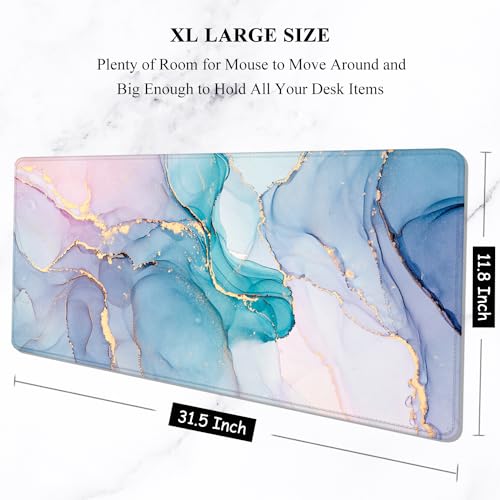Auhoahsil Large Mouse Pad, XXL Gaming Mousepad, Desk Mat for Desktop, Thick Rubber, Big & Long Size, Stitched Edges, Full Desk Pad for Laptop & Computer, Extended 31.5 x 11.8 in, Blue Pink Marble - color: 06 Blue Pink Marble, size: 31.5L x 11.8W inches