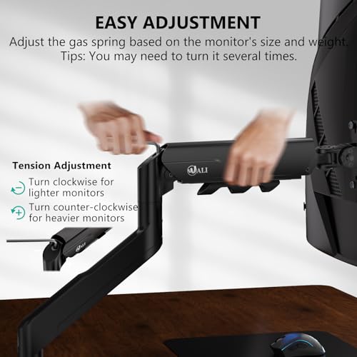 WALI Heavy Duty Single Monitor Arm for 17-49 Inch Flat Curved Ultrawide Screens, up to 33 Lbs, Adjustable Single Monitor Desk Mount for Home Office Gaming, VESA 75/100mm (GSM001XLN), Black - size: 17" to 49"