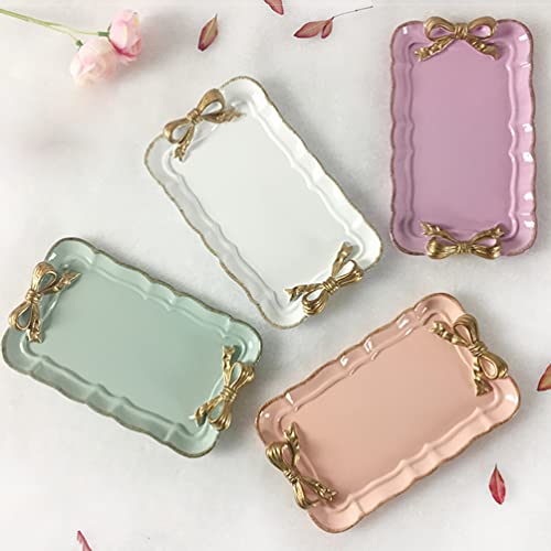 Kichvoe Retro Bowknot Jewelry Tray 7.87X4.72 Inch Resin Decorative Dessert Plate for Rings Earrings Keys Home Vanity Organizer