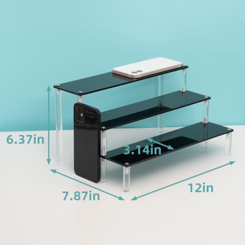 3 Tier Black Acrylic Display Riser Cupcake Stand Display Shelf for Decoration, Collection, Makeup - size: 3 tier