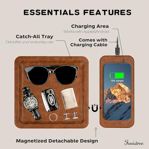 PU Leather Wireless Charging Station and Valet Tray, Gift for Men Husband Dad from Wife Daughter Son, Nightstand Organizer for Men Women, Boyfriend Anniversary Birthday Gifts for Him - color: A-wireless Charging