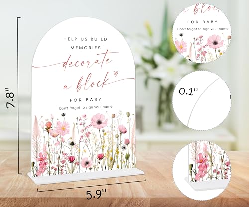 Pink Flower Baby Shower Decorate a Block Game Sign, Baby Shower Table Centerpieces, Gender Reveal Decorations, Gender Reveal Gifts for Parents to Be, Acrylic Arch Sign with Base-8 - color: Baby Shower08