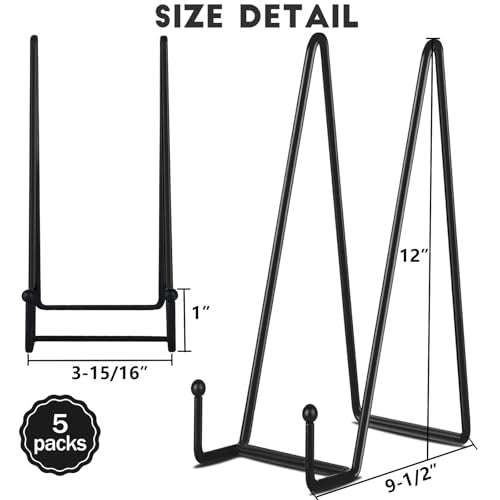 IBosins 5 Pack 12 Inch Plate Holder Display Stands, Large Metal Black Frame Stand for Picture, Book, Photo Easel, Creation, Collectibles - color: Black, size: 12 Inch