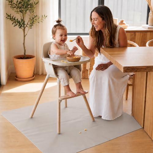 Splat Mat for Under High Chair, Waterproof Washable High Chair Floor Mat | 51"×51" Reusable Splash Mat and Food Mat for Baby Meals, BLW, Crafts, Play. Non-slip Backing, Wipeable Floor Protector - color: Oatmeal